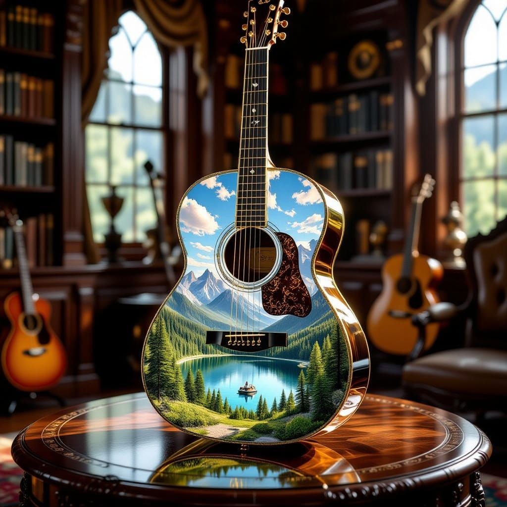 Glass Guitar Holding a Miniature World