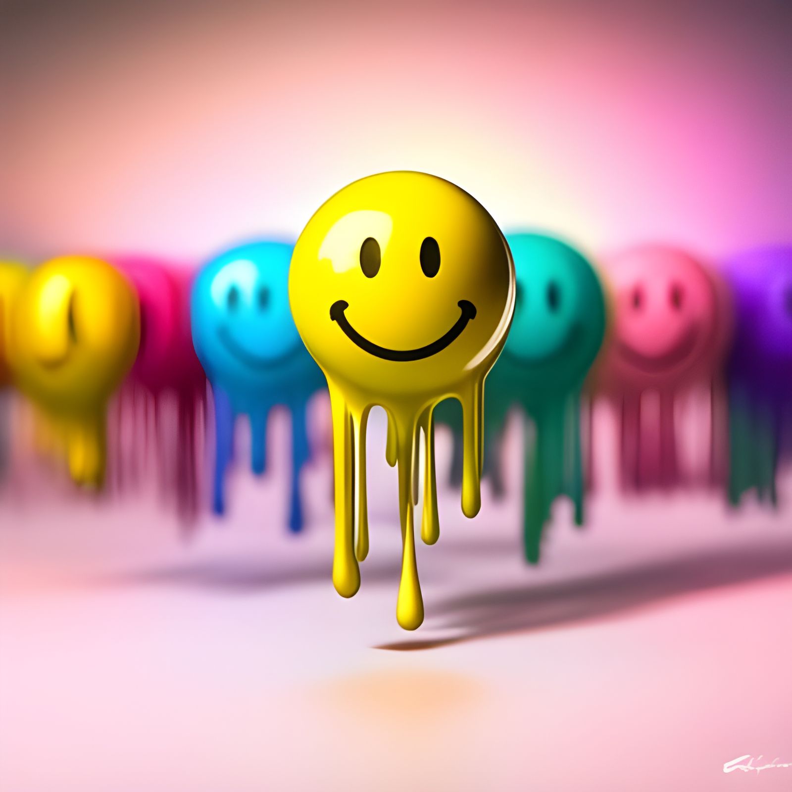 smiley faces, powder paint colour scheme, dripping paint, ls...