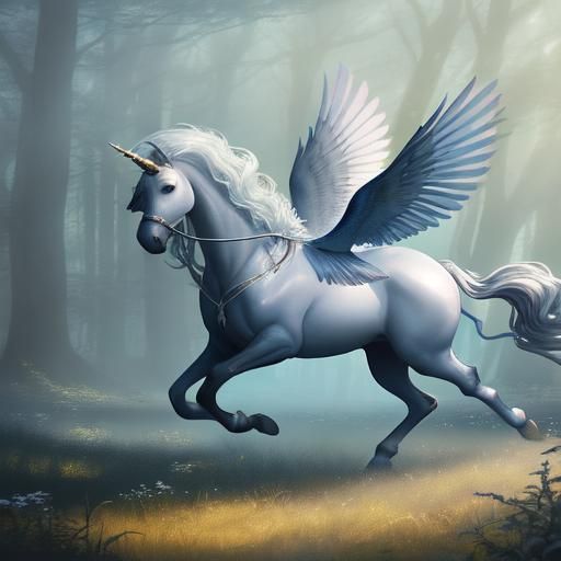 Unicorn Galloping Through Dreamlike Forest in Fantasy Style
