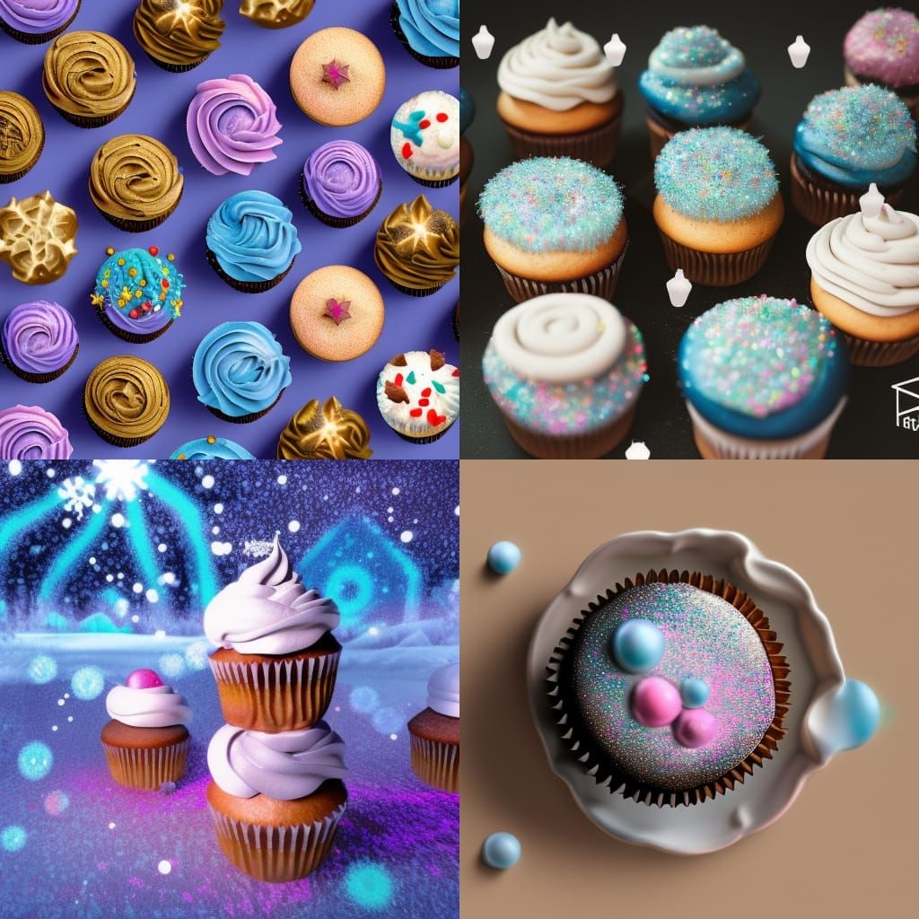 Dark magical whimsical winter frost cold sprinkles cupcakes beautiful realistic staged AI
