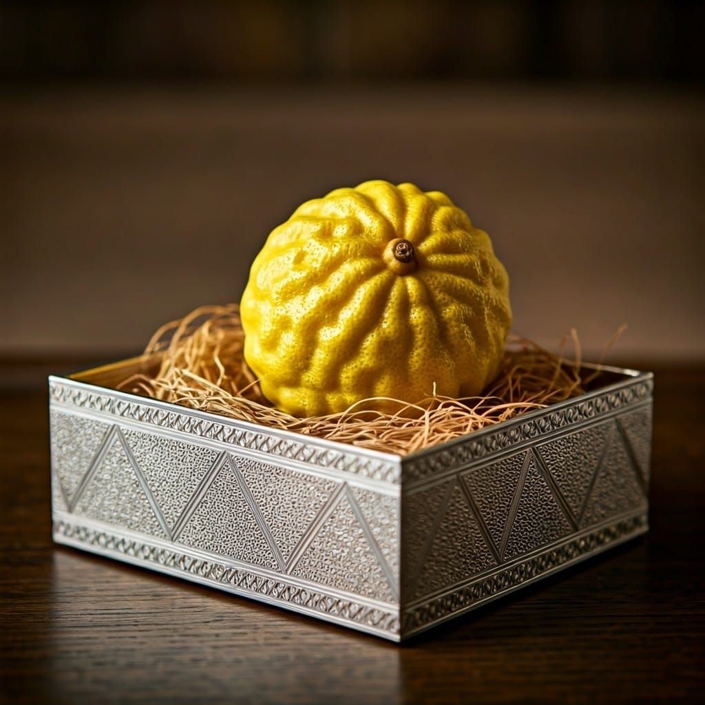 Luxurious Silver Etrog Box with Geometric Diamond Pattern