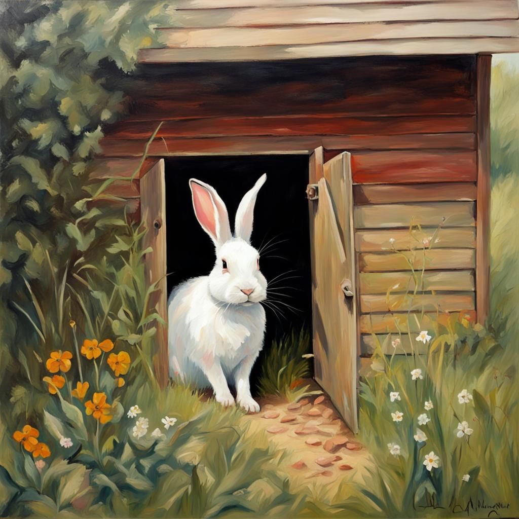 the rabbits living under my shed wait for the time when they feel safe to come out_01 AI