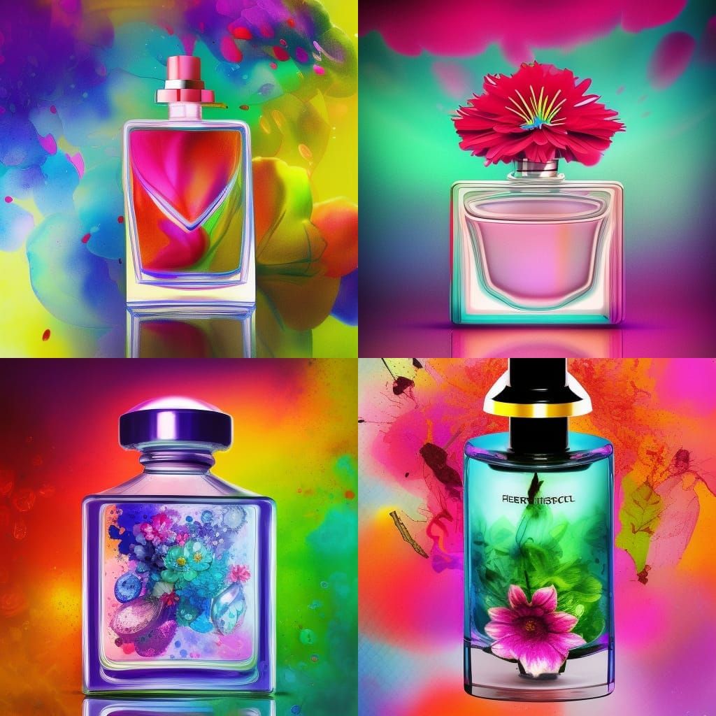 colorful flower inside perfume bottle Hyperrealistic, splash art ...