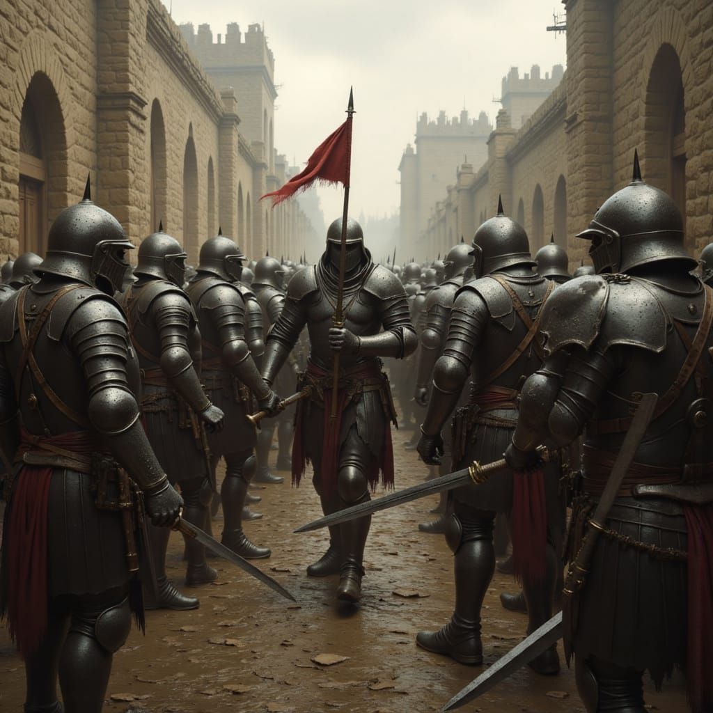 The Orc Army stands in ranks outside the city walls <lora:Grimdark Fantasy:1.0>