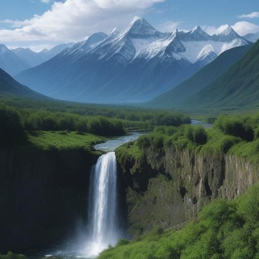 Waterfall and mountains⥻⥼