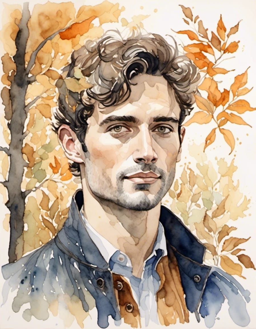 Watercolor head and shoulders portrait of a handsome man<lora:Celestial Palette:1.0> 