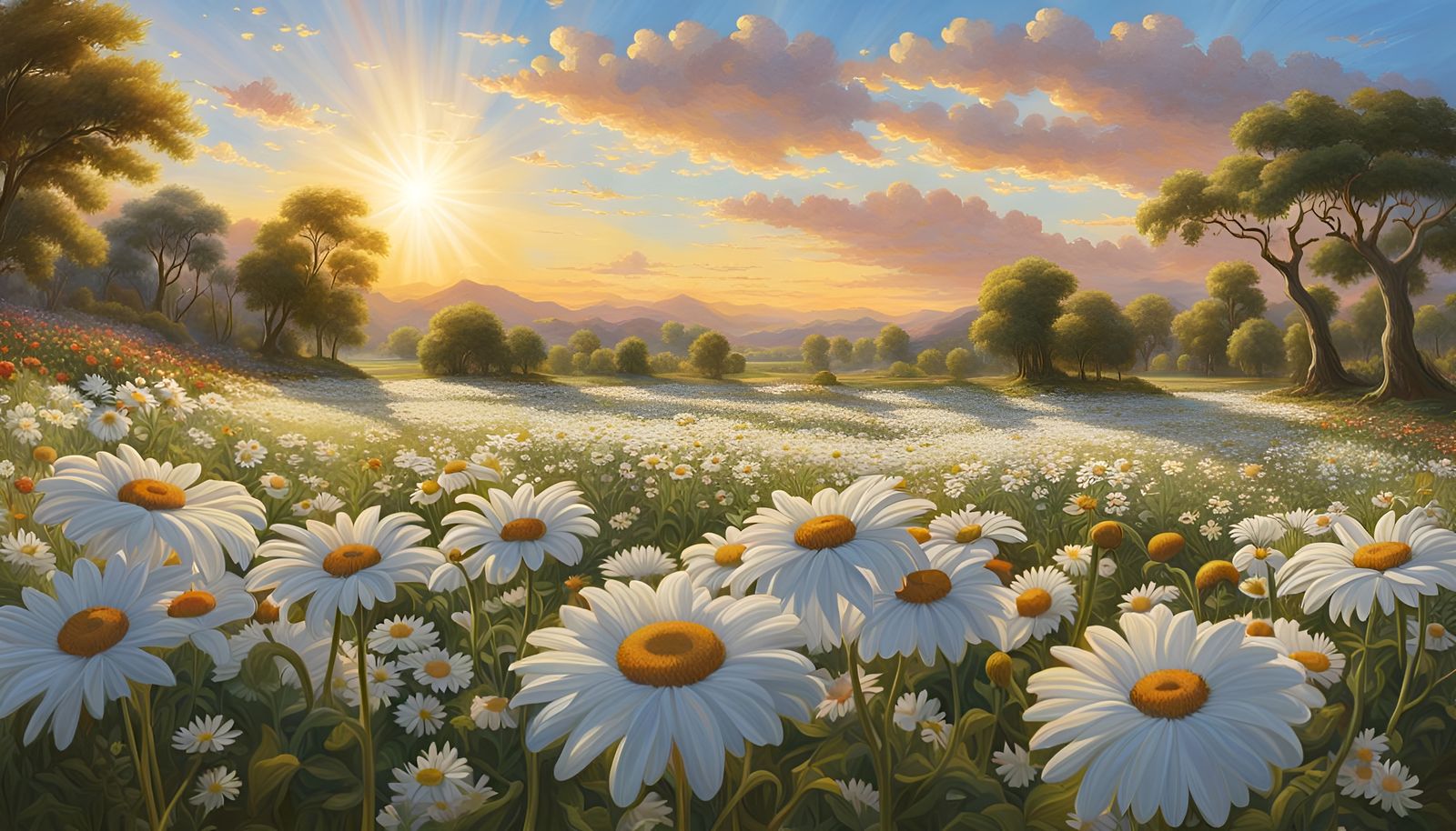 Sunrise over the Garden of Eden. The sun shoots its beams fr...