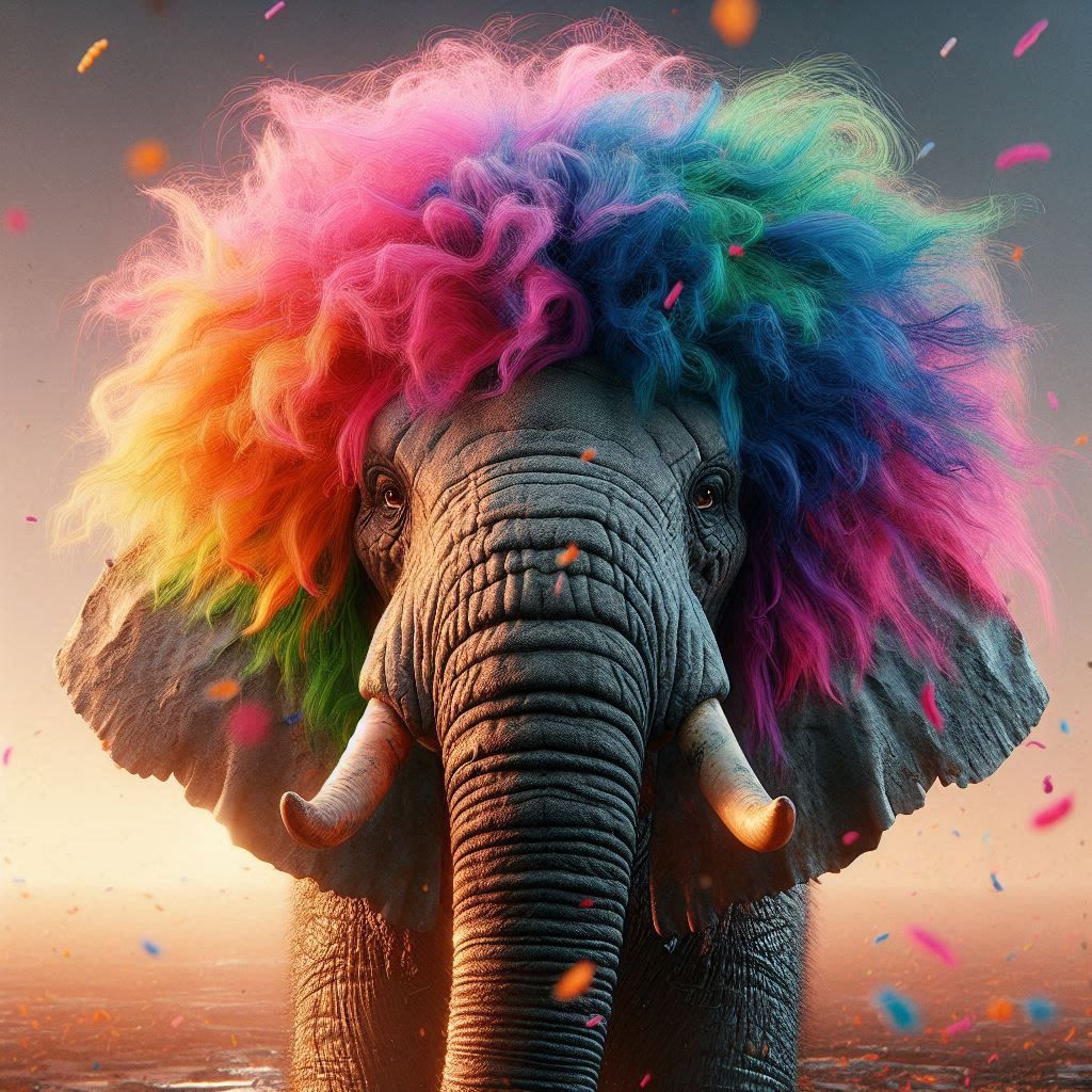 Elephant wearing a wig