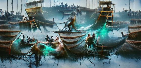 “Mermaids attacking Viking ship”