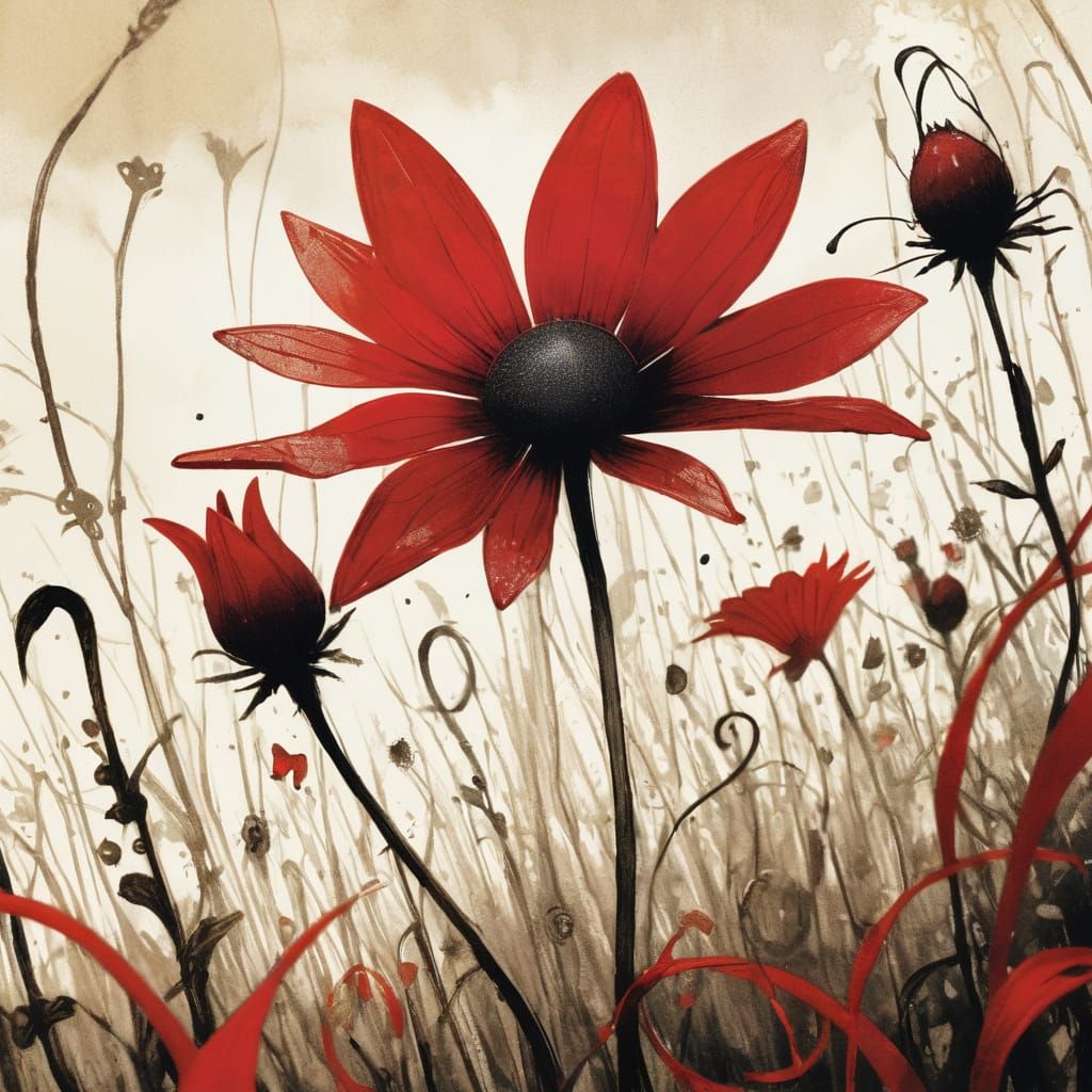 Close-up on a red wildflower 