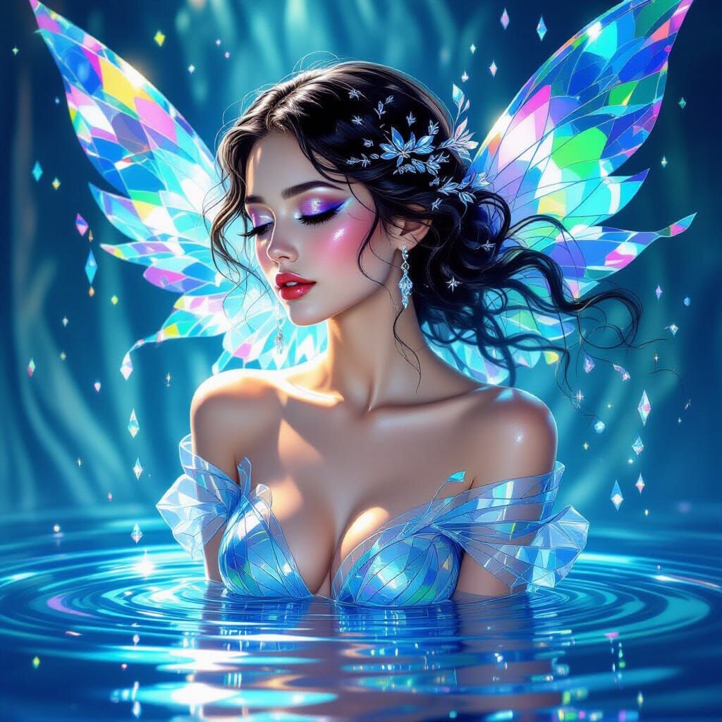 An abstract surreal woman with delicate facial features and translucent skin appears to melt into liquid ...  by @esmir