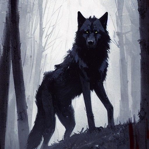 A big black wolf with red glowing eye - AI Generated Artwork ...