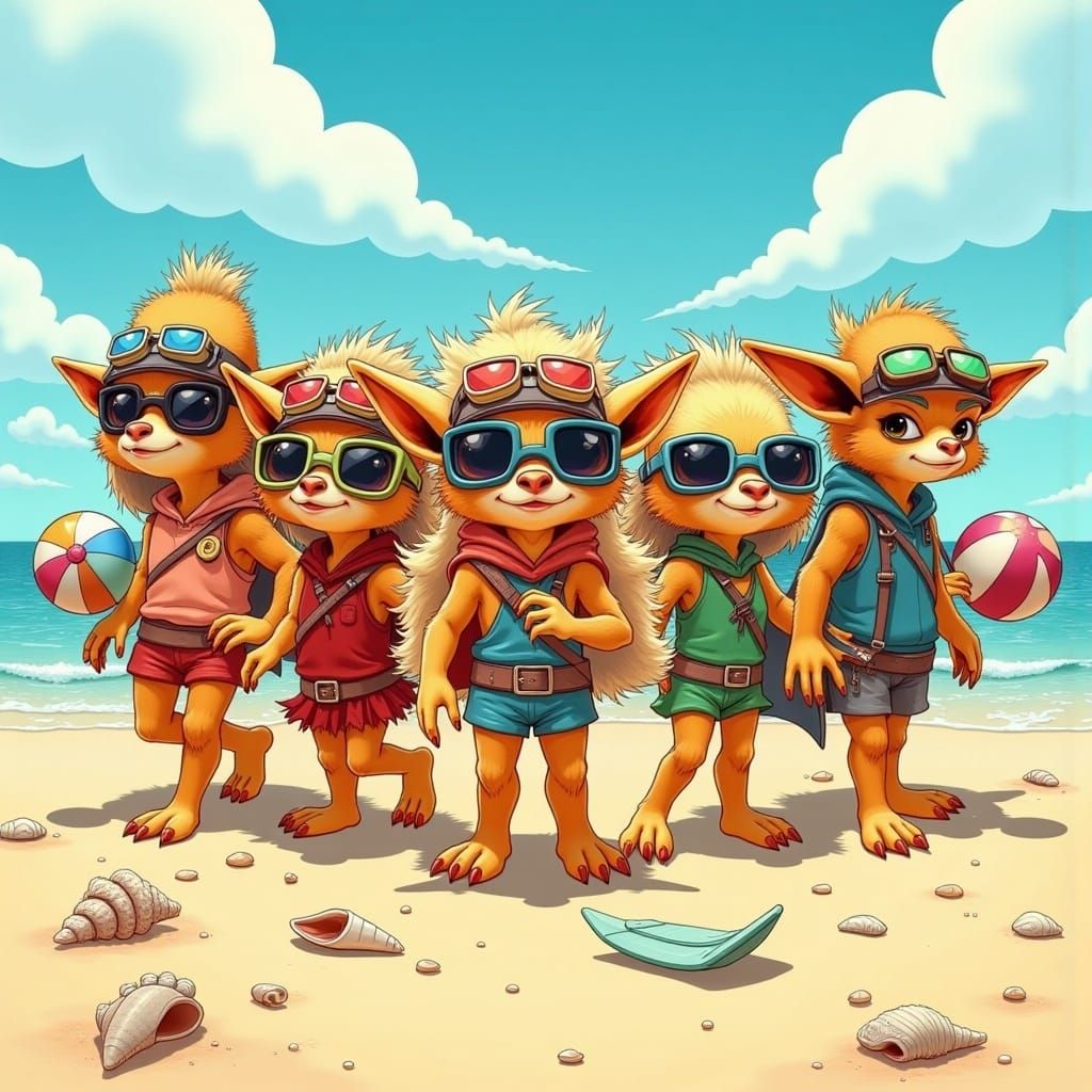 Ickwonaughts & Friends at the beach by Madam Lu