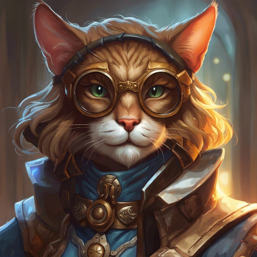 Tabaxi Artificer, wearing large glasses, dungeons and dragon...