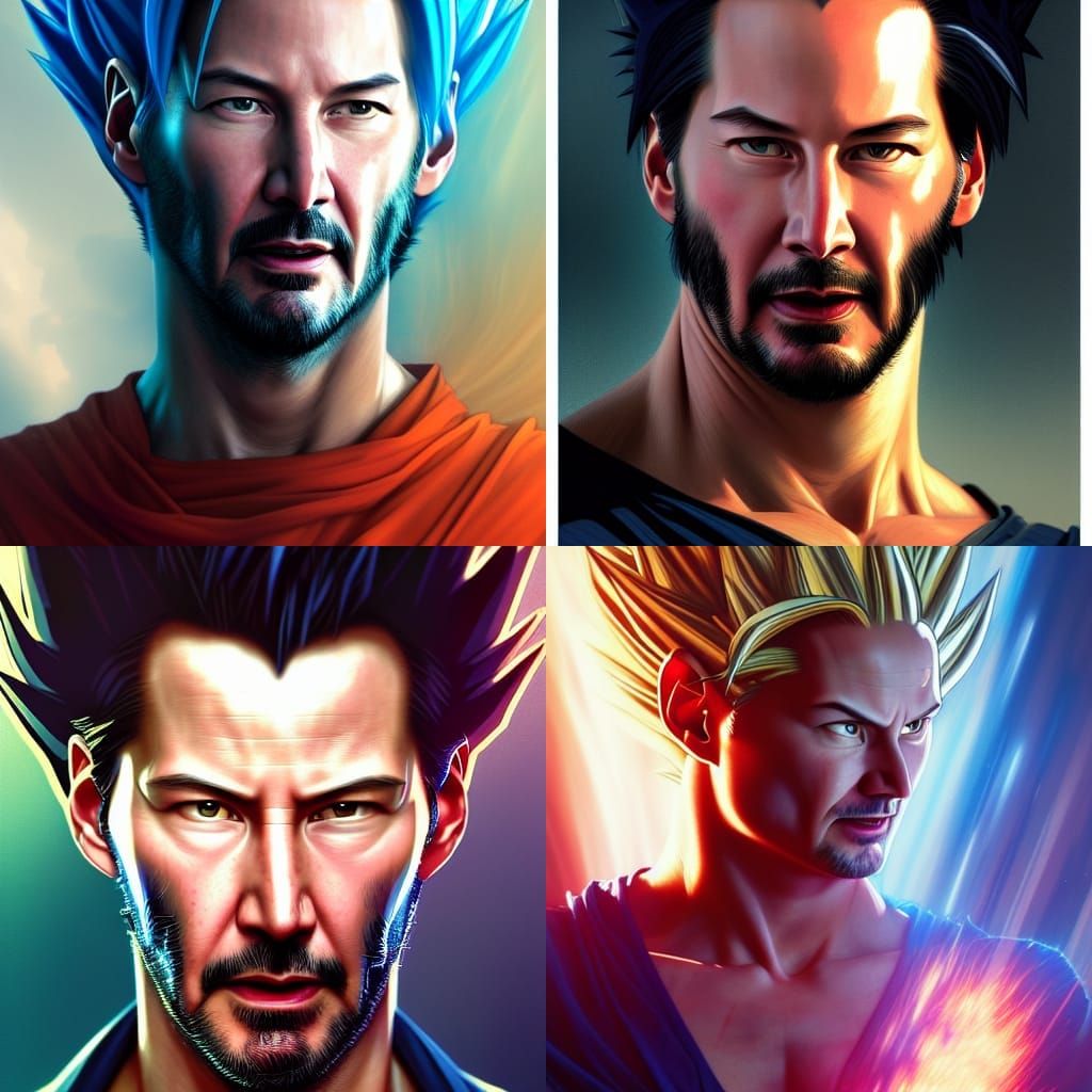Keanu Reeves as Super Saiyan Vegeta head and shoulders portr...
