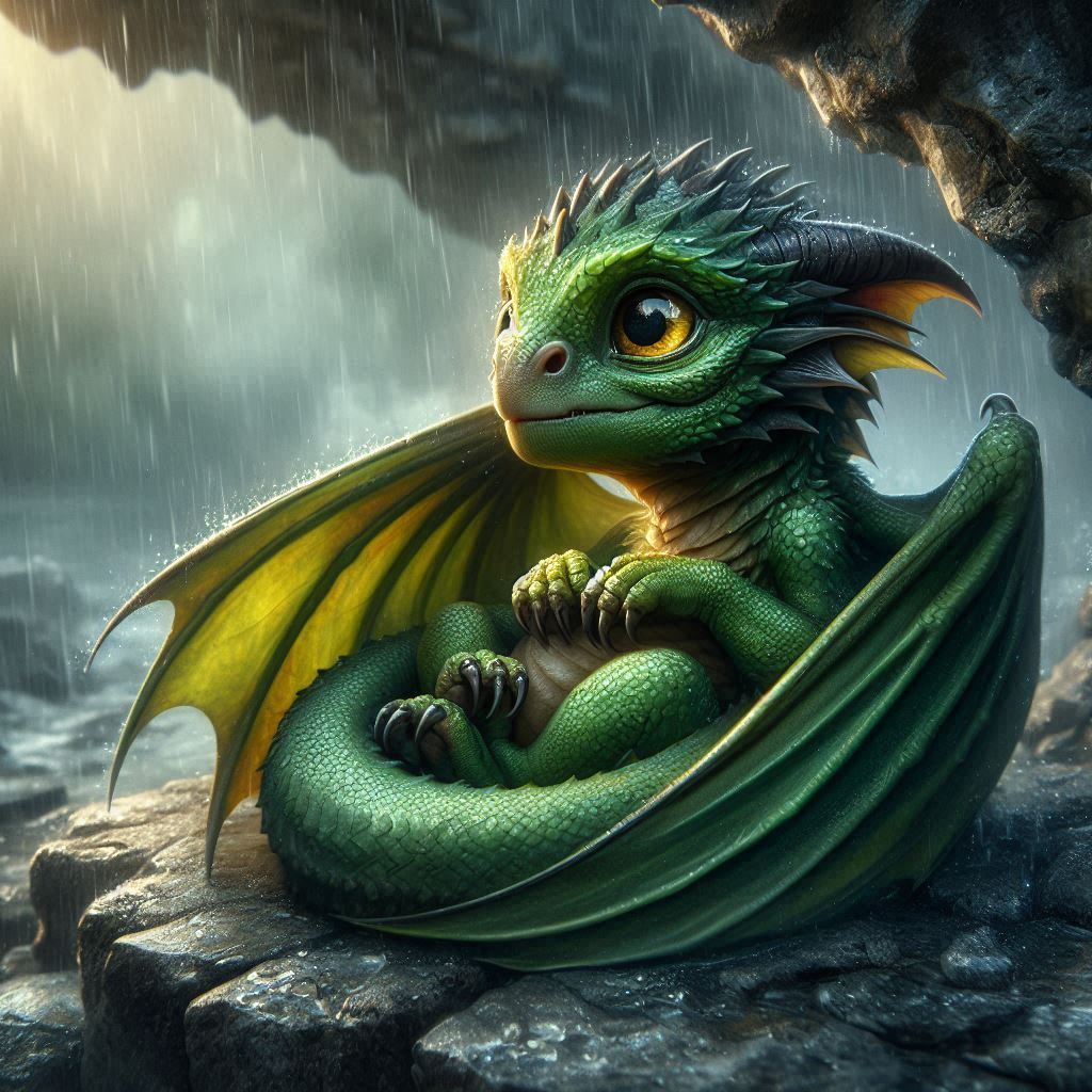 Baby Dragon in the rain