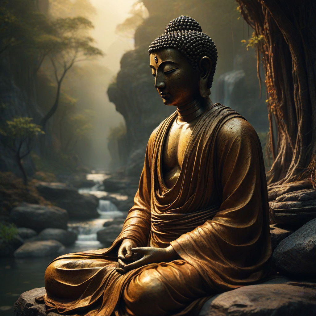 Serene Buddha Contemplation in Golden Light