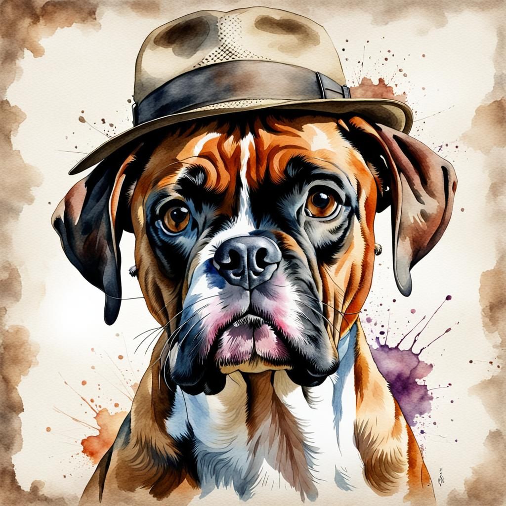 Very nice Portrait in watercolours, from a Boxer dog with ha...
