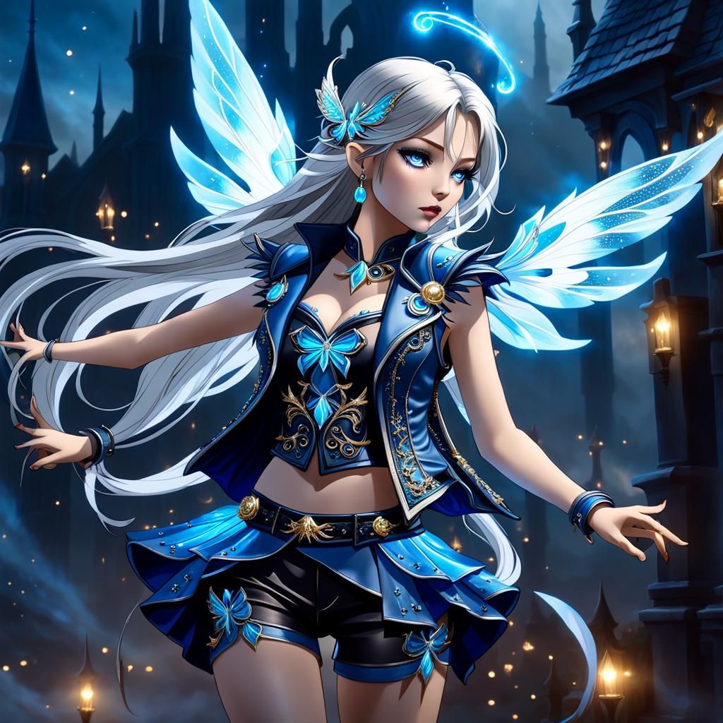 Dark fantasy portrait. Full shot. Petite teen fairy girl wit...