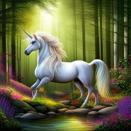 a magical unicorn in a magical forest 3Delight beautiful flickering ...