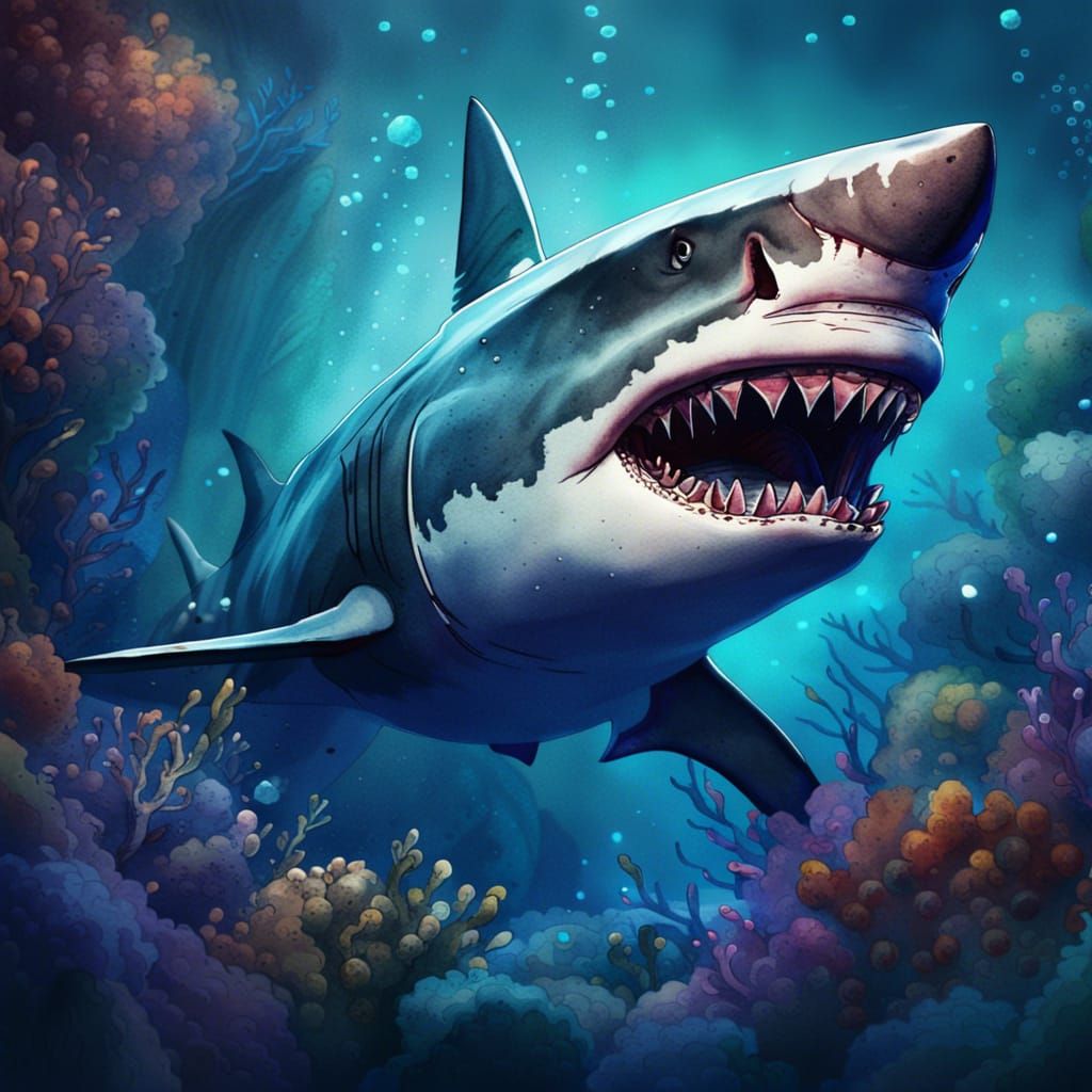 watercolour shark