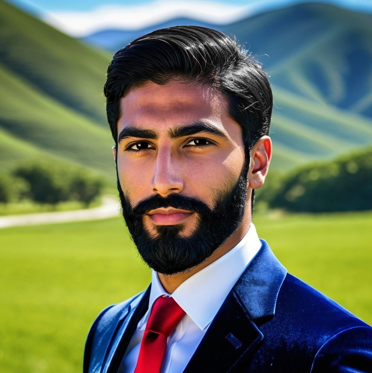 Gentleman with   black  beard   wearing  a   blue   velvet  ...