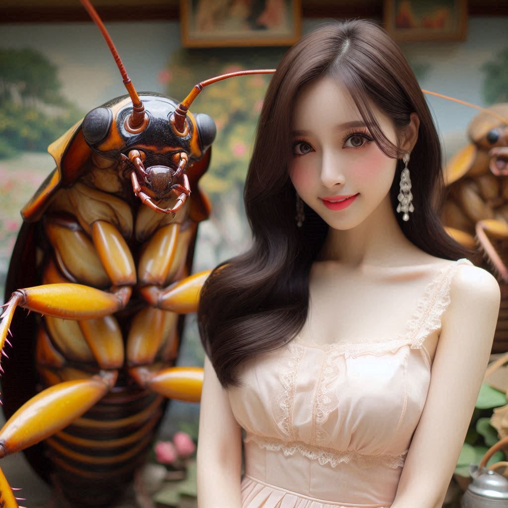 Girl and cockroach