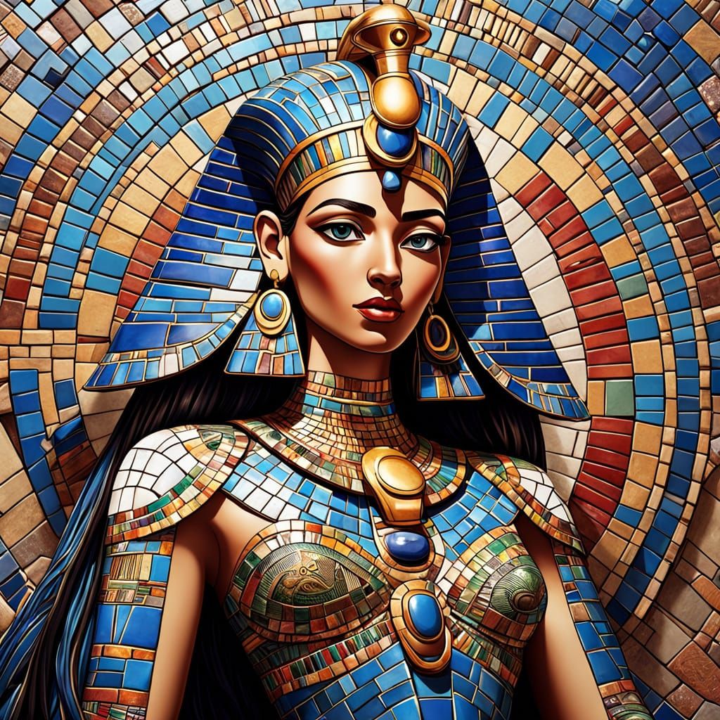 Egyptian Goddess in Vibrant Byzantine Mosaic Style