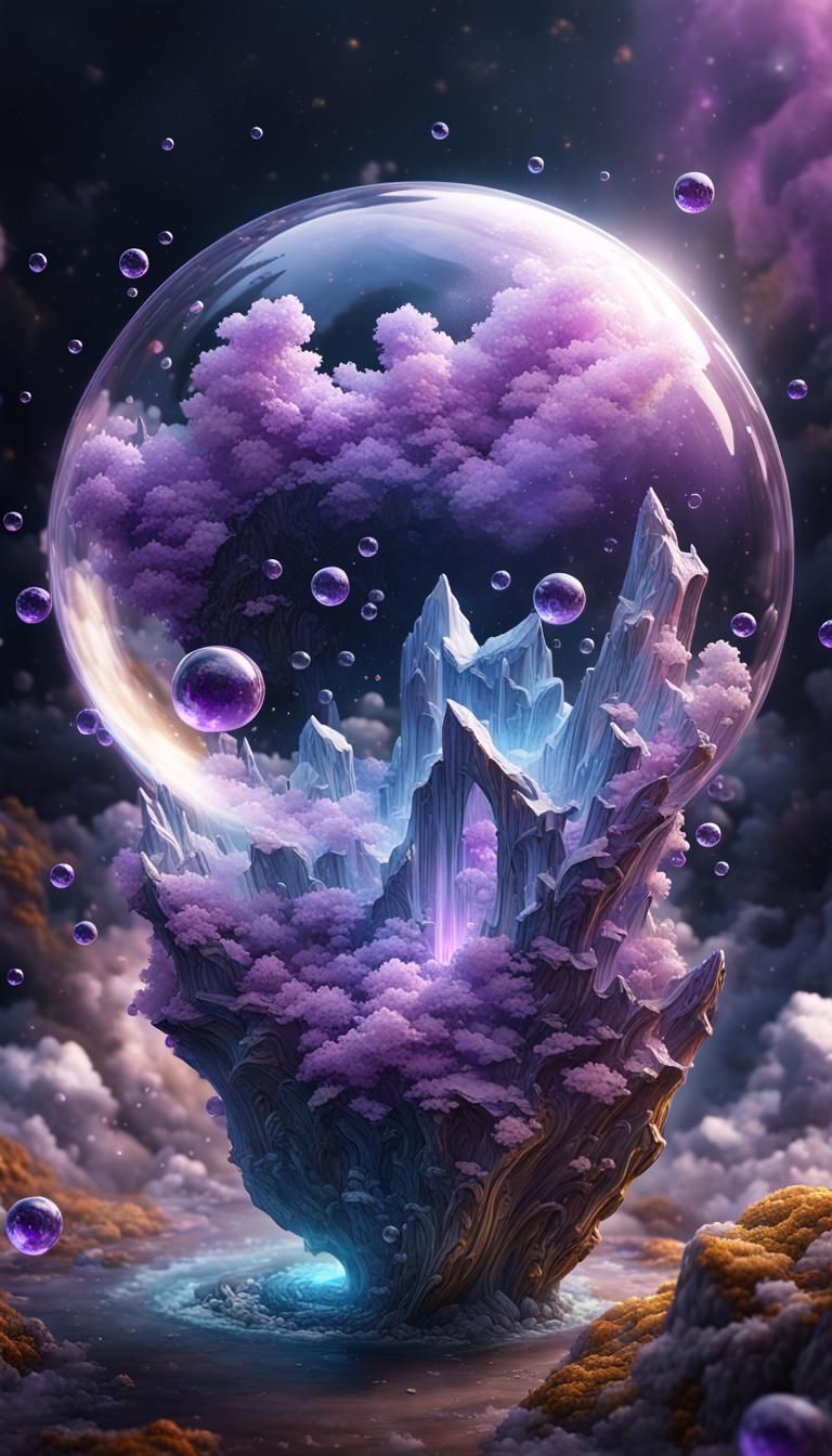 Amethyst fantasy bubble, which is covered with a piece of he...
