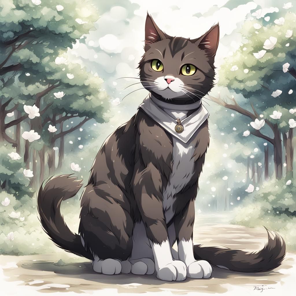 a beautiful dark brown and dark grey tabby cat with a small ...