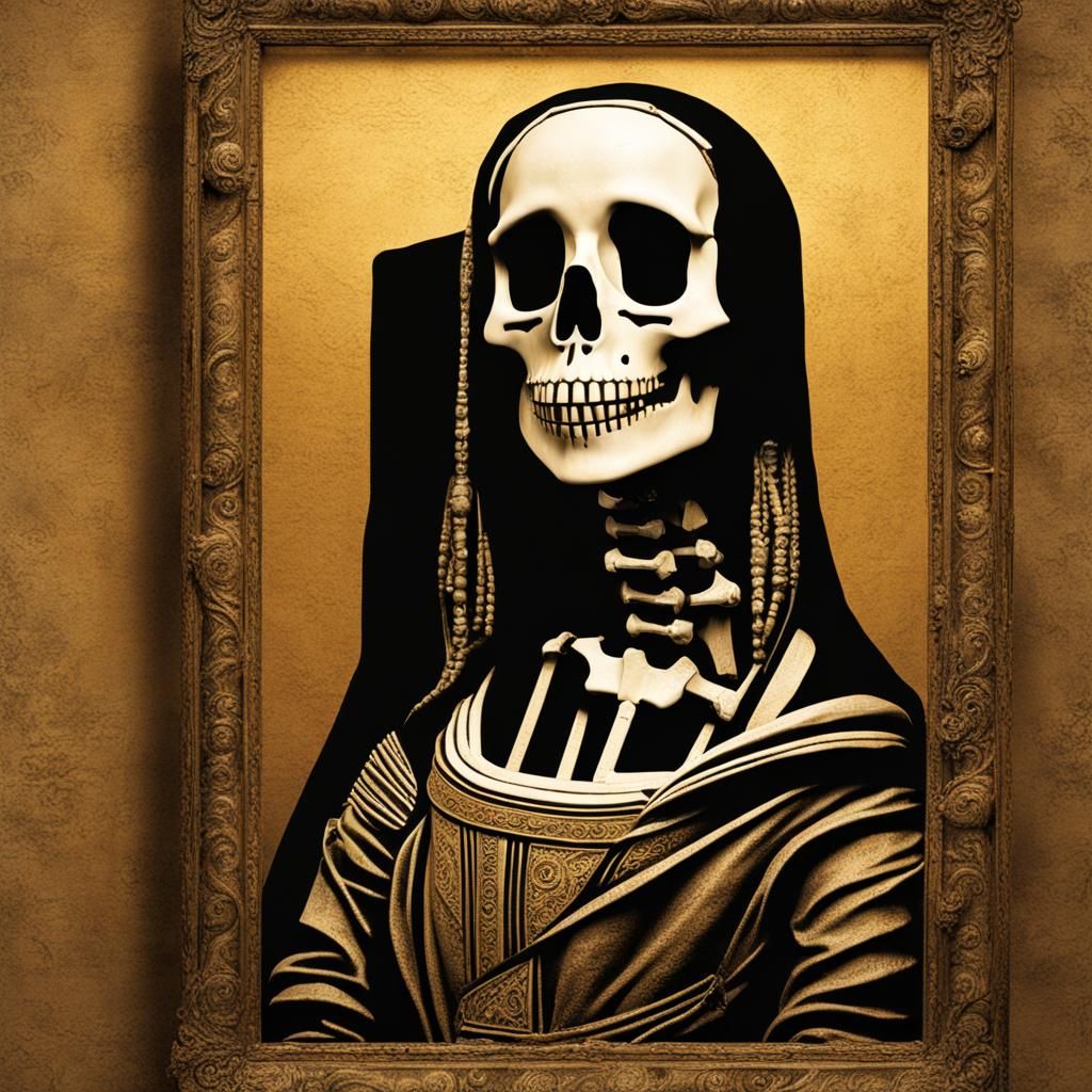 skelleton as mona lisa