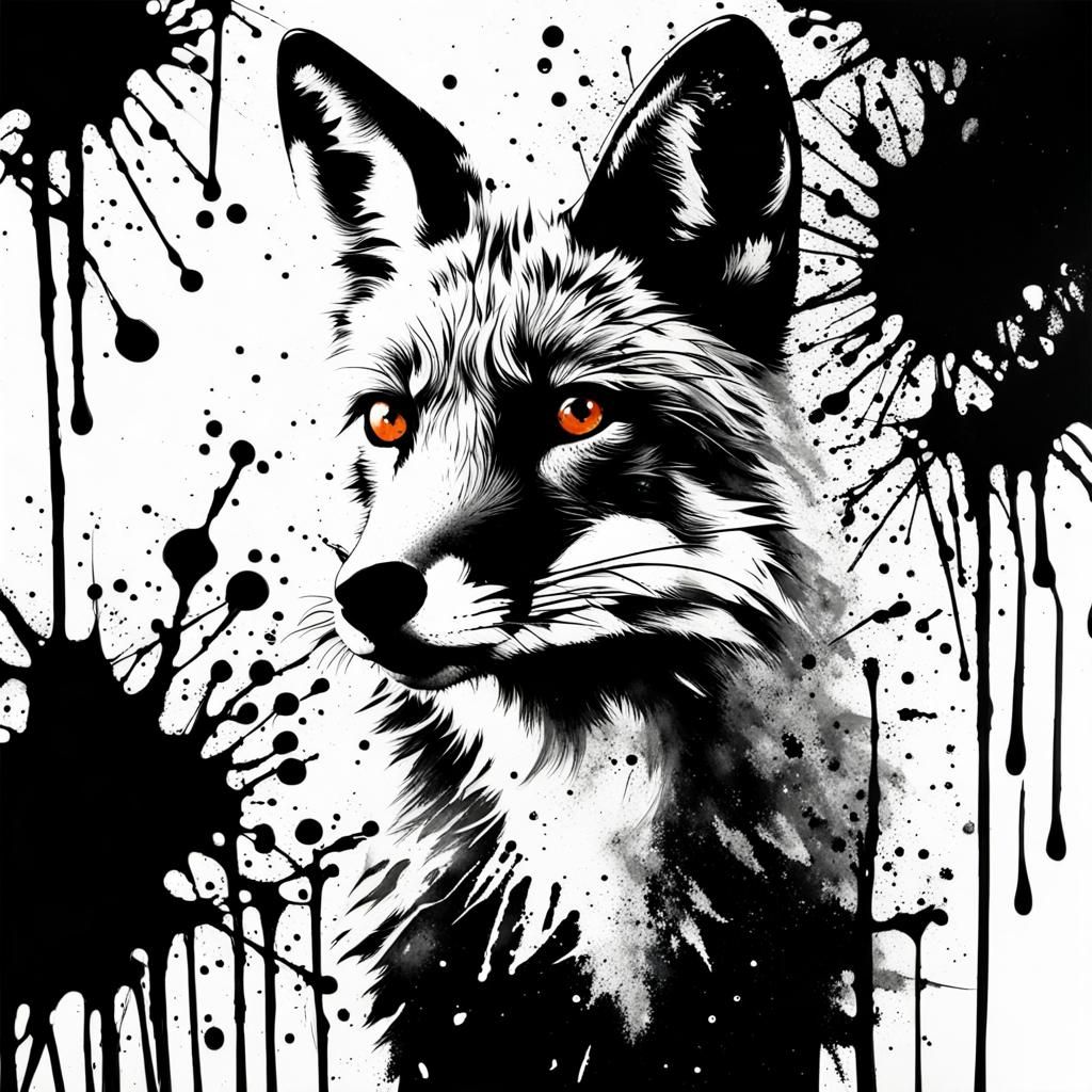 Ink splatter fox  by @Ravo