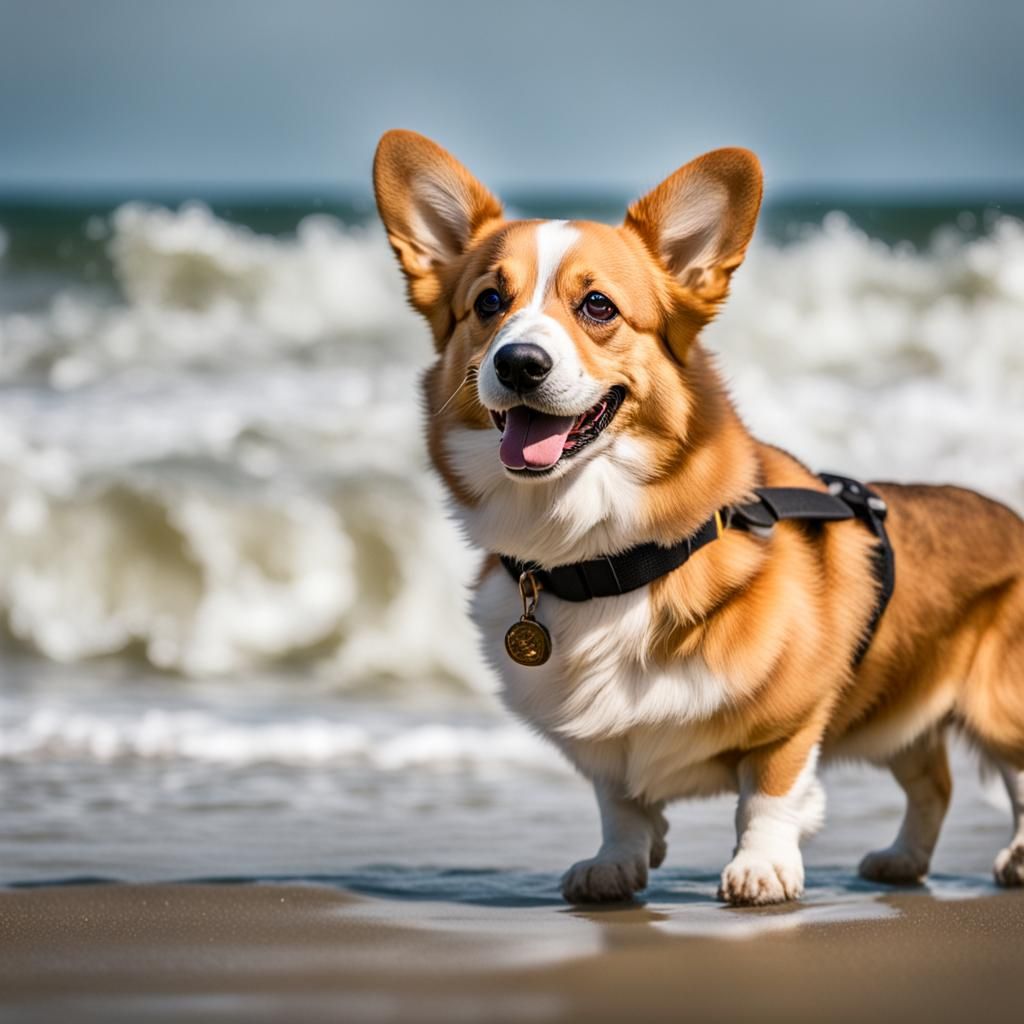 A Corgi standing at the edge of the ocean surf. - AI Generated Artwork ...