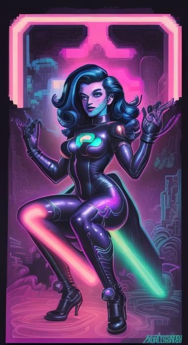 Super Hero, pinup, synthwave, neon, retro, cyberpunk, steamp...