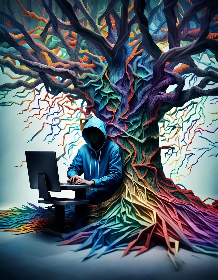 Hacker Entangled by Digital Roots in Origami Style