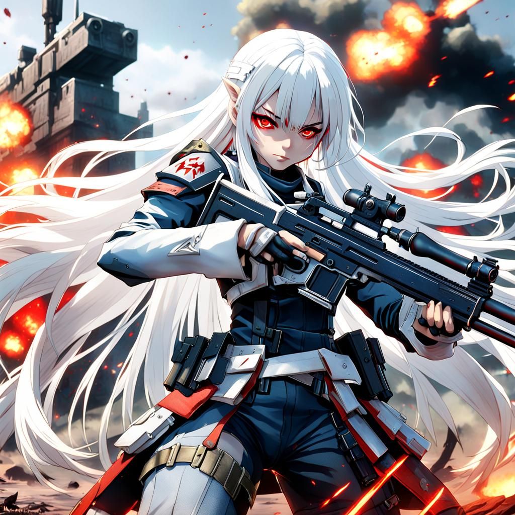 Anime Soldier Girl on Battlefield in Detailed Style