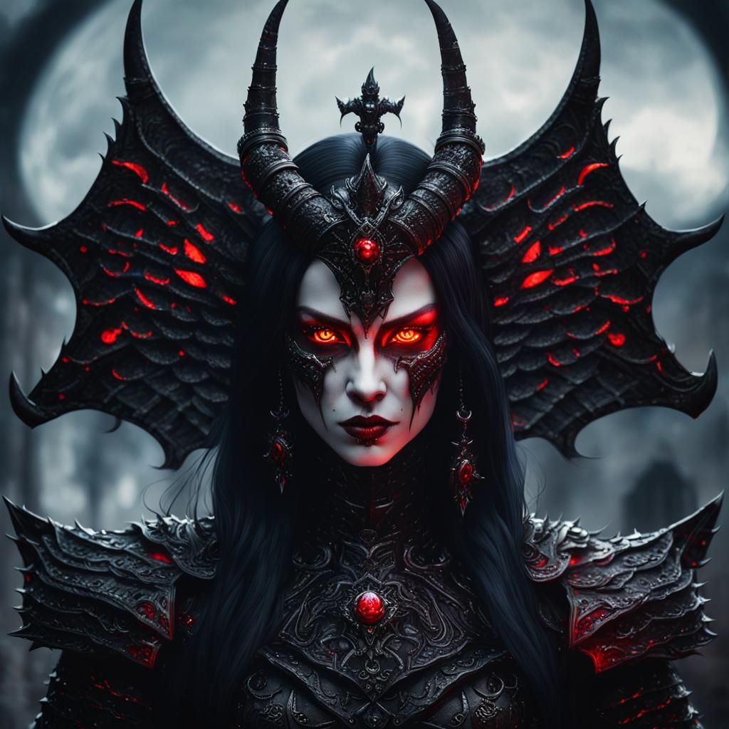 Photorealistic portrait of a majestic evil gothic demon goddess. - AI ...