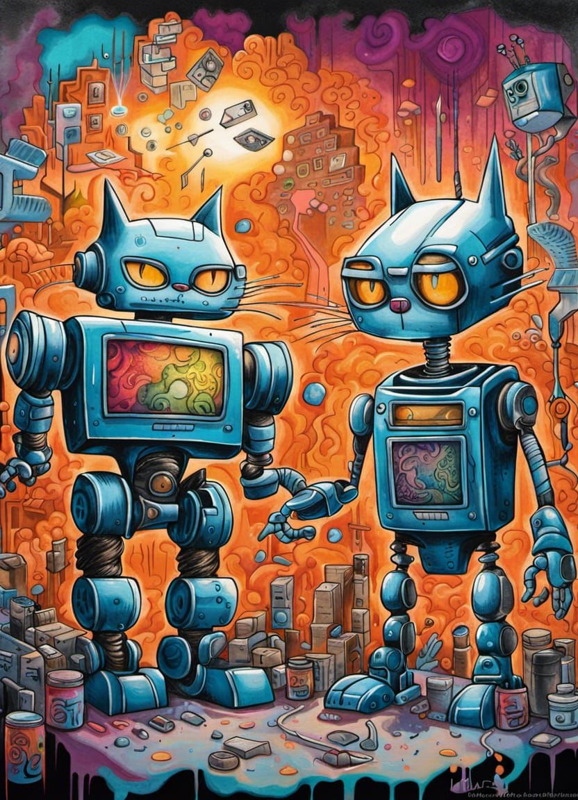 Gangsta Robot Cats 😼 - AI Generated Artwork - NightCafe Creator