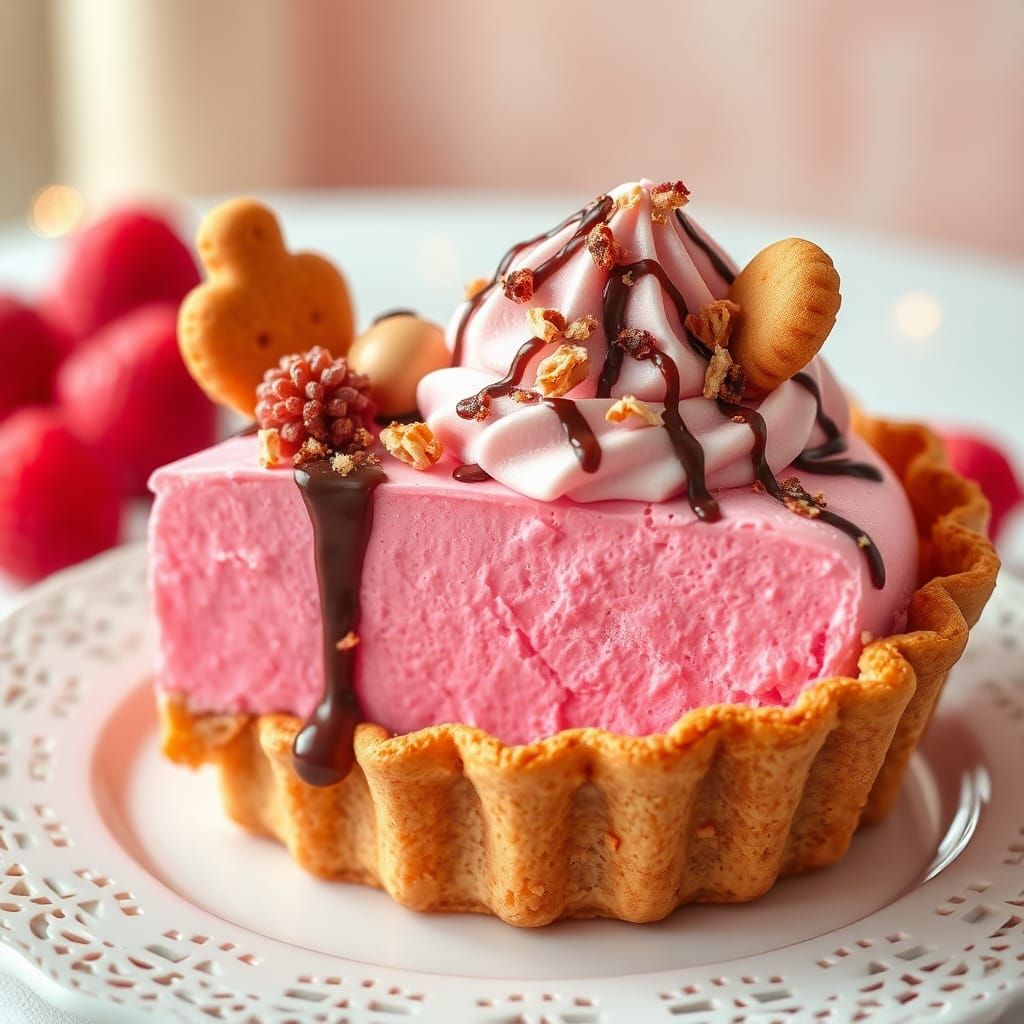 Cotton candy ice cream deep crusted pie with pineapple, cashews, and