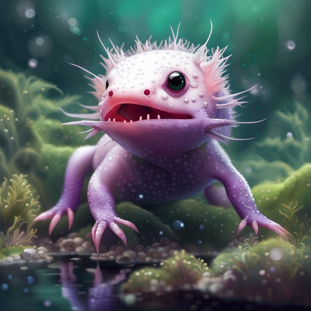 "Photograph Portrait of an Adorable magical Axolotl, Clear W...