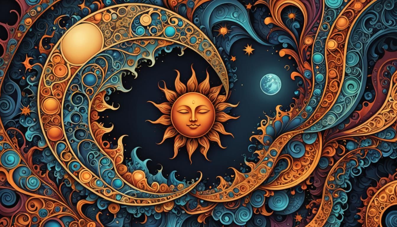 abstract art represents duality, moon and sun