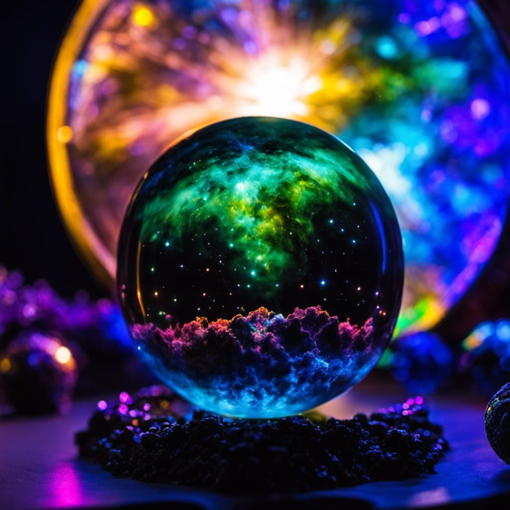 Glass sphere, bioluminescence, glowing nebula, colorful galaxy, full ...