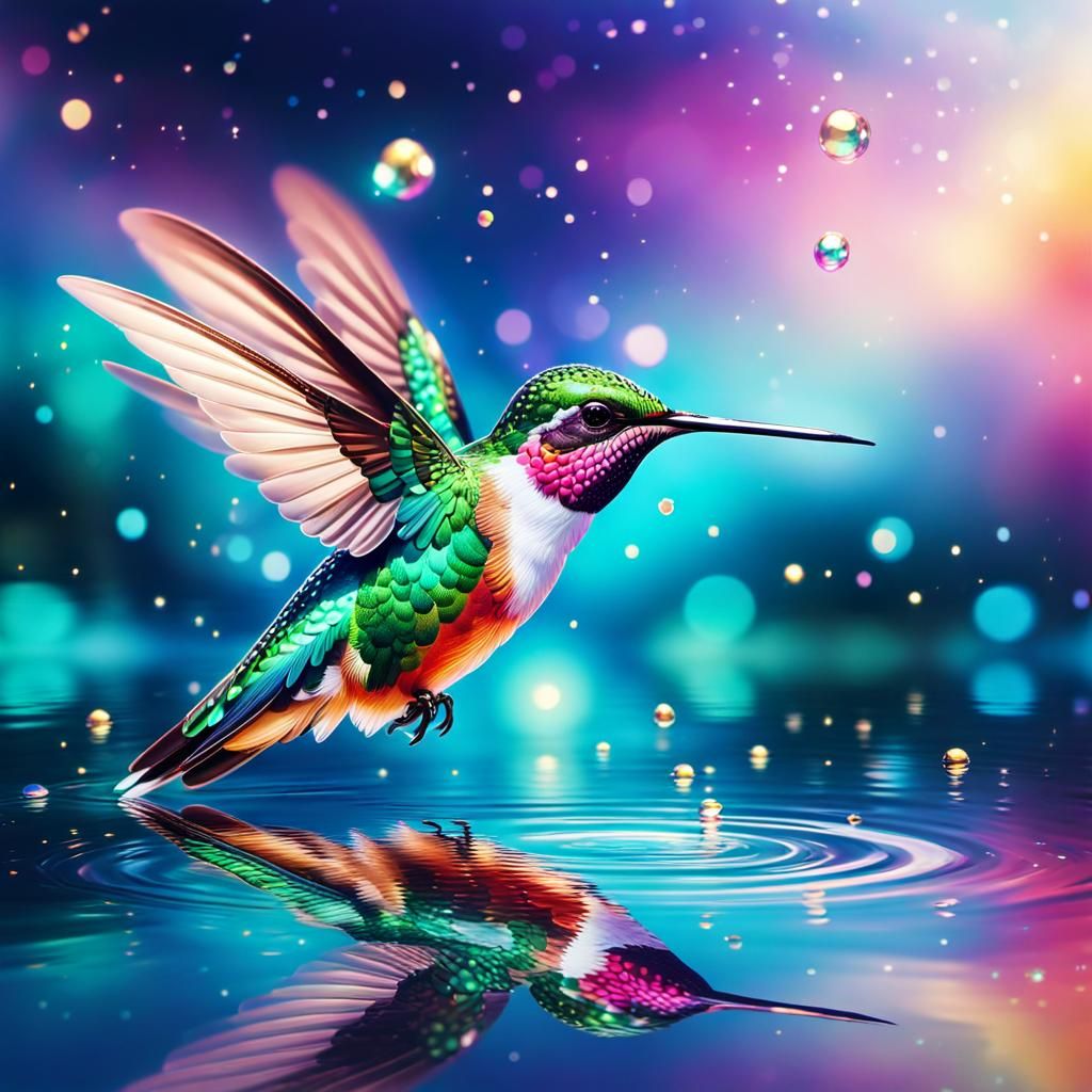 Hummingbird Over Reflective Water