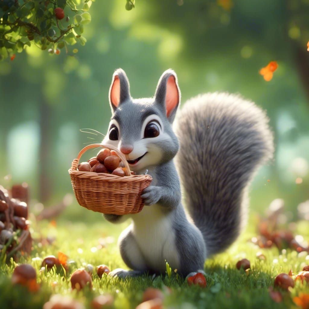 A squirrel proud of his acorn collection