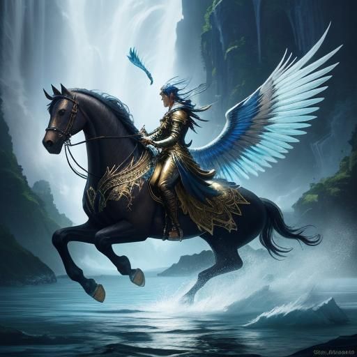 Winged Horse Soaring Through Mystical Realm