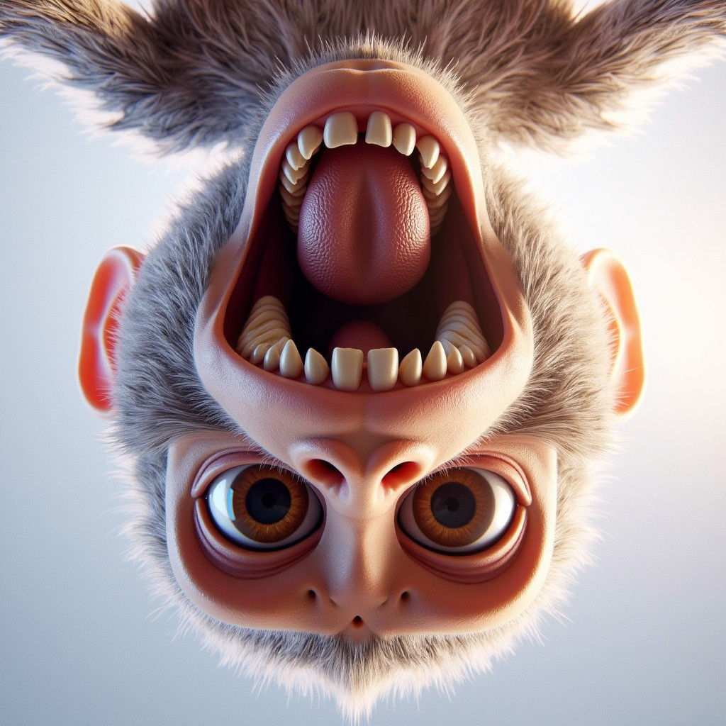 downside view, A monkey with open mouth, the view is from be...
