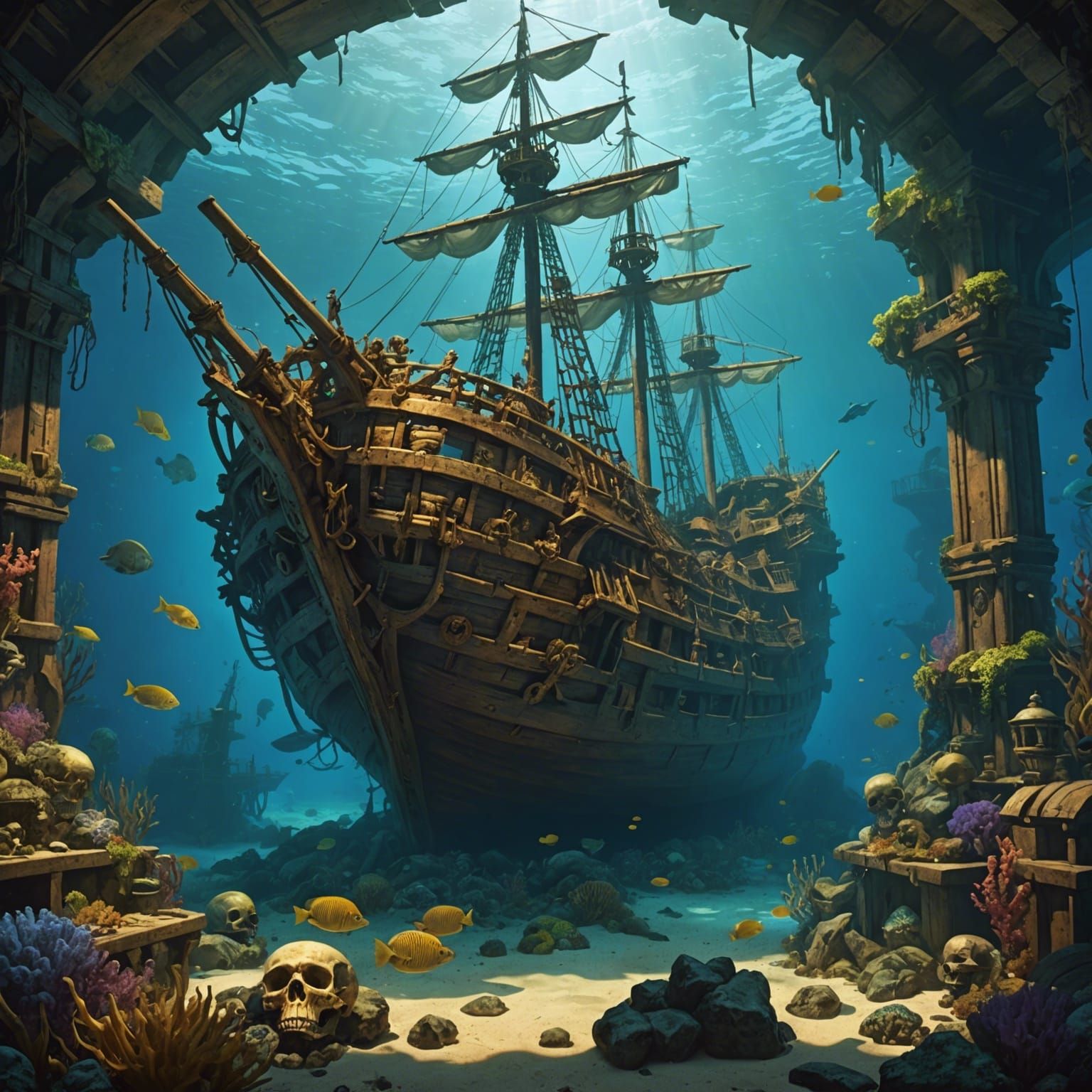 Underwater shipwreck Shipwreck under the sea circa the Golden age of ...