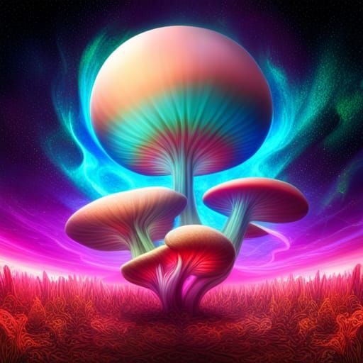 psychedelic mushroom with a nebula background.  Healing colors with mosaic tecture