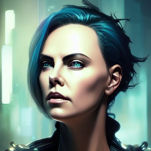 Cyberpunk Charlize Theron - AI Generated Artwork - NightCafe Creator