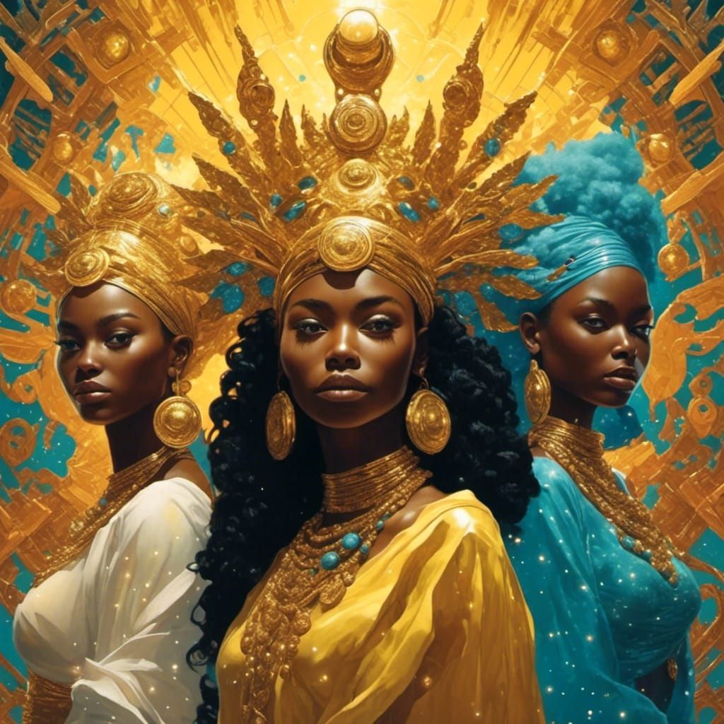 <lora:eye:1.0> The three Yoruba goddesses Yemaya, Oshun and ...